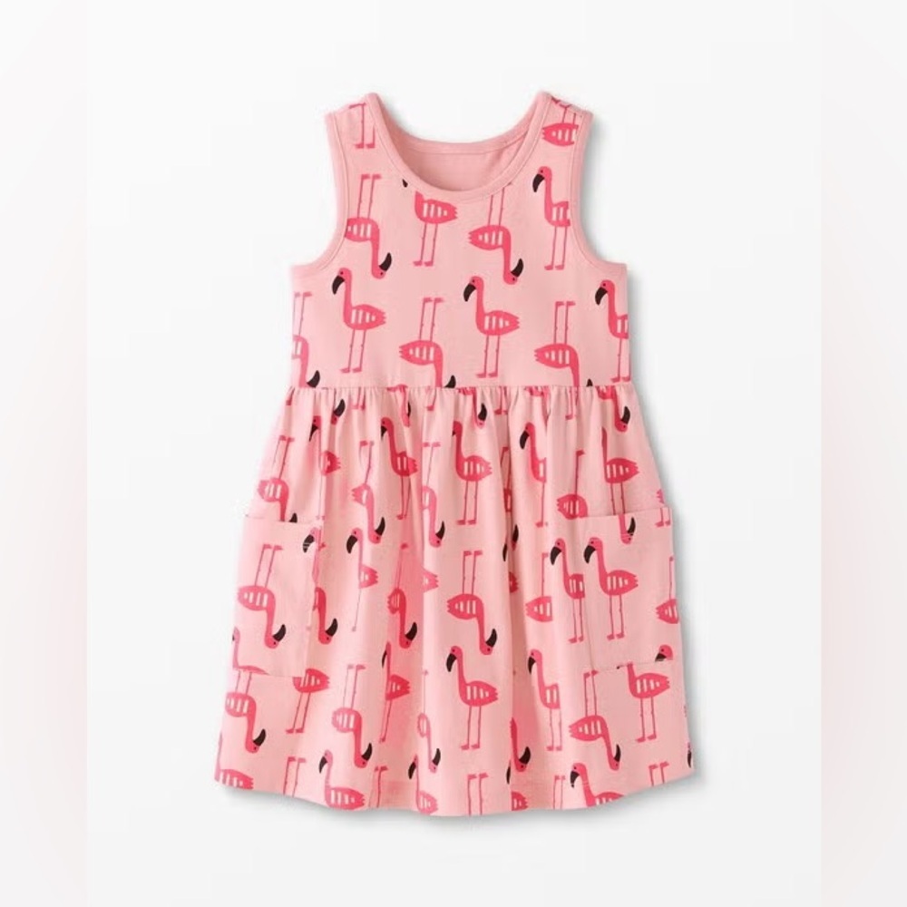 Hanna Andersson Pink Flamingo Sleeveless Print Pocket Cotton Tank Dress 6/7